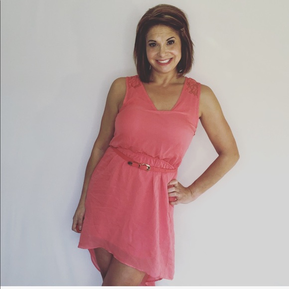 PAPERDOLL HI LOW CORAL LACE DRESS - Picture 2 of 6